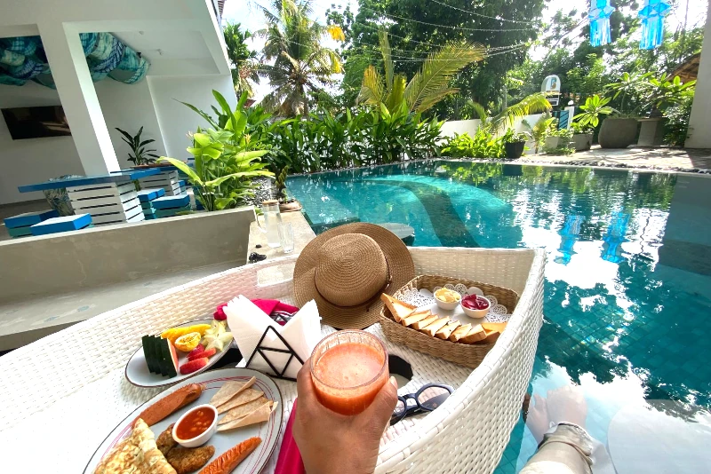 Floating breakfast in the swimming pool